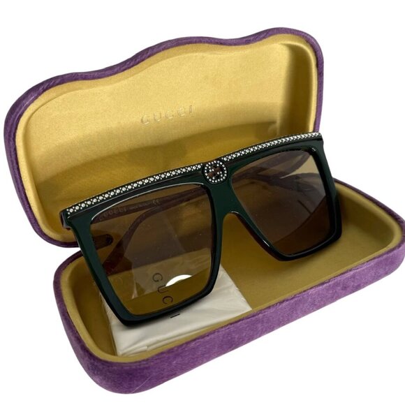 NWT GUCCI GG0733S - 005 Crystal Embellished Flat Top Sunglasses
